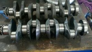 Engine cylinder heads on the workbench